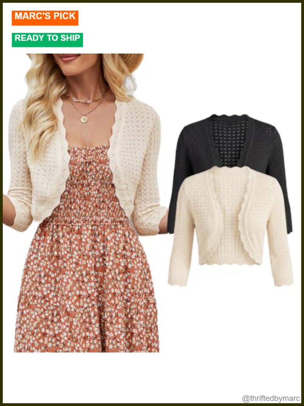 Women Bolero Shrug Cropped Cardigan 3/4 Sleeve Knit Shrugs for Dresses